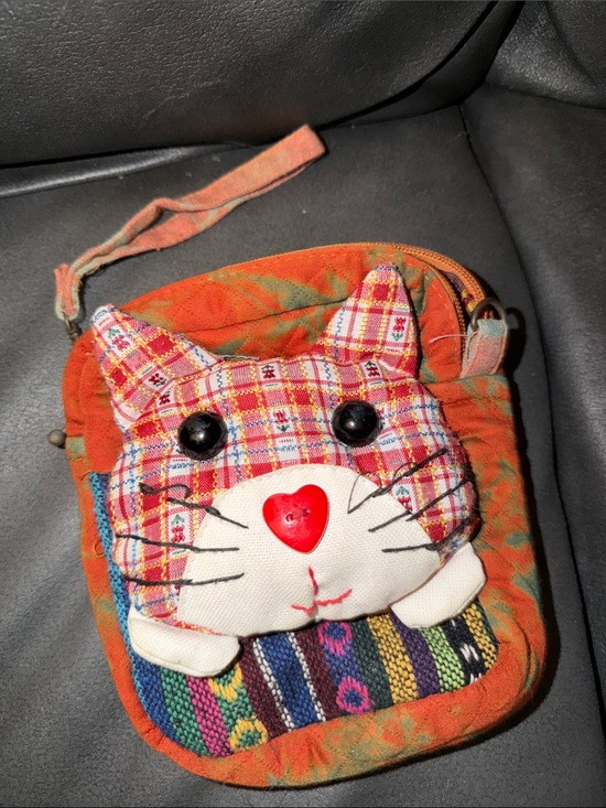 Other - Handmade Cat Face Crossbody Bag - Orange Plaid